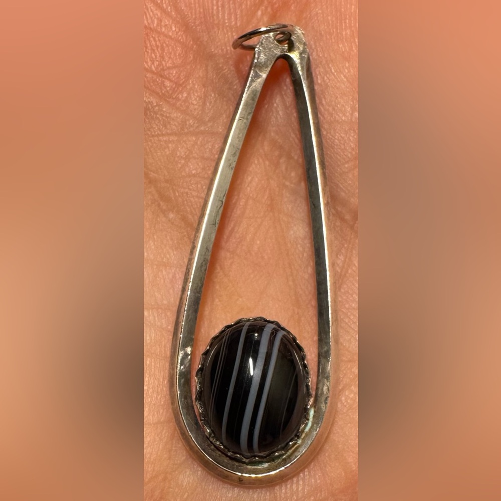 Handmade Black Jasper (Zebra Jasper) Solitaire Pendant, 925 Sterling Silver